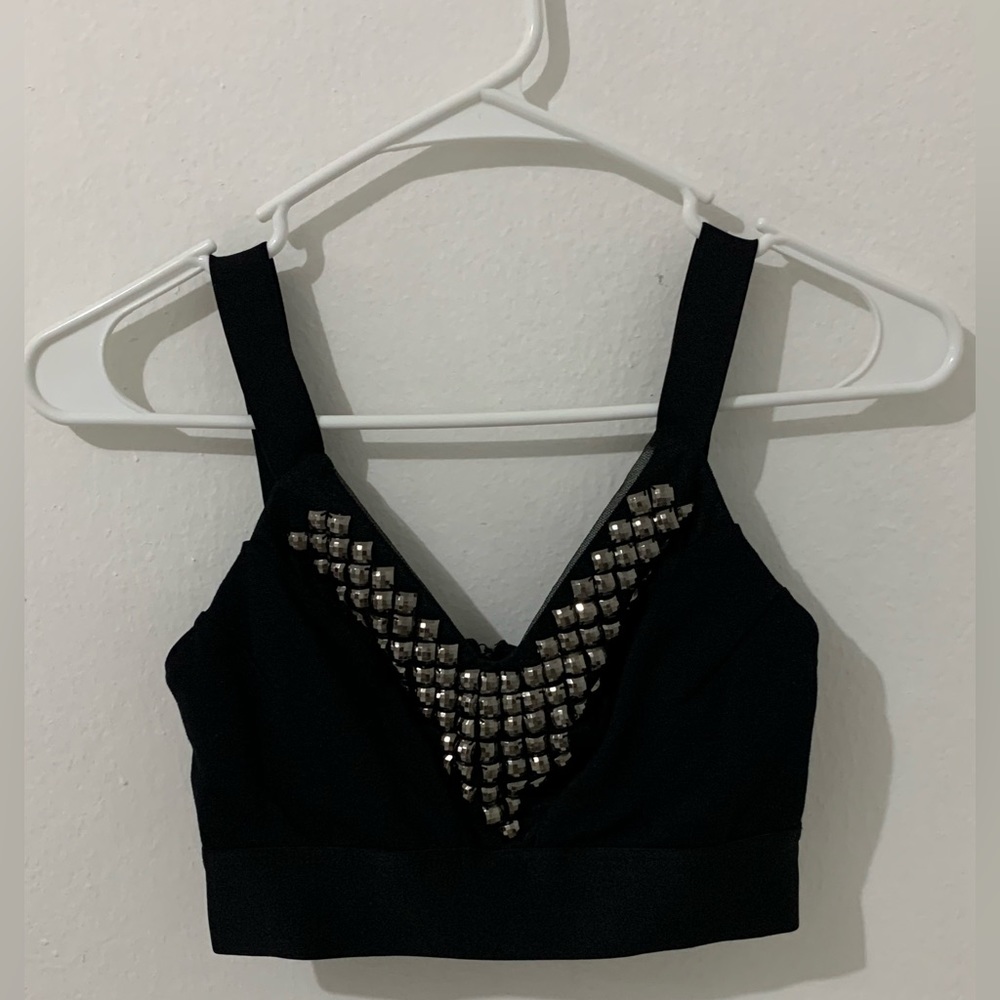 bebe Black with Pewter studs Crop Top Size XS